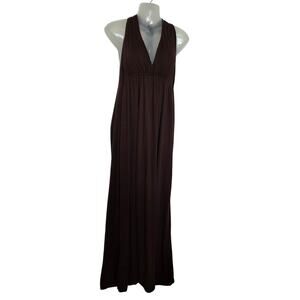 Mon Amie USA Brown Padded Sleeveless Beaded Halter A-Line Maxi Dress Size XL